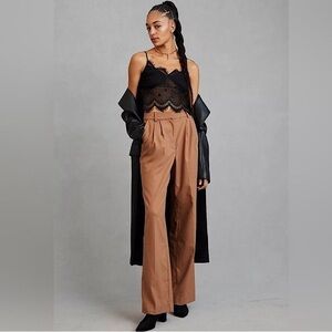Favorite Daughter The Favorite High Rise Wide Leg Pants Camel Pinstripe 10